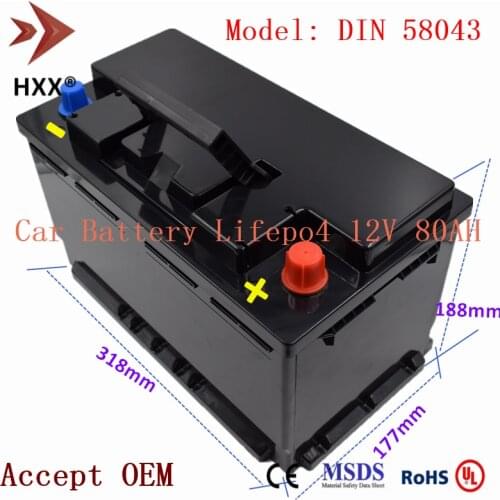 Lifepo4 12V Car Battery 12 V 80Ah Litihum Ion Battery DIN 58043 CCA 1000A Built BMS for BMW-5 Audi-AQ Passat Deep Cycle 5 Years