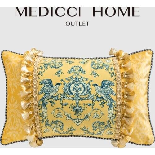 Medicci Home British Garden Cushion Cover European Style Bird Floral Authentic Luxury Retro Bolster Pillow Case For Couch Sofa
