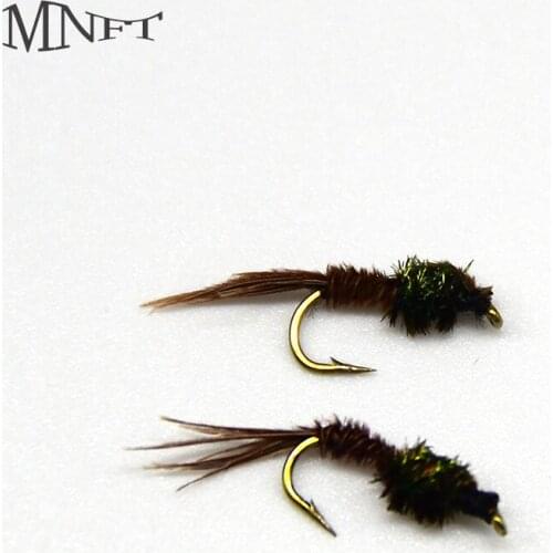 MNFT 10PCS14# Brown Flies Trout Fly Fishing Bait Peacock Brown Hackle Black Mayfly Nymph Dry Flies