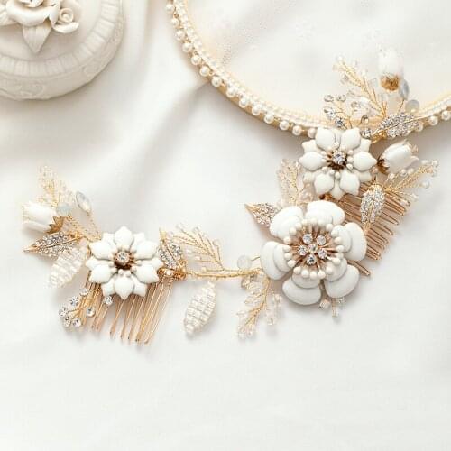 Trendy Crystal Pearl Flower Hair Accessories woman Wedding Tiara Hair Ornaments Hair Comb Bridal Hairpin Headdress Hair Jewelry