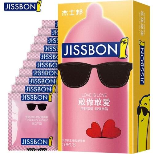 Jissbon LOVE IS LOVE 10pcs Condoms for Men Lubricant Vanilla Smell Penis Sleeve Natural Latex Smooth Condons for Males