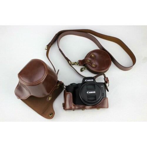 Half Body Camera Bag Shoulder Strap Battery Opening PU Leather Case Protective Cover For Canon EOS M50 EOS M5