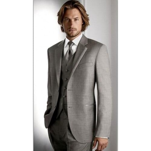New Arrival Mens Suits Groomsmen Notch Lapel Groom Tuxedos Light Grey Strips Wedding Best Man Suit (Jacket+Pants+Tie+Vest) A94