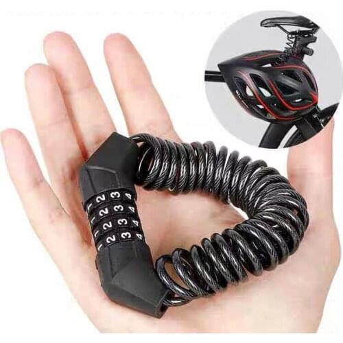 Portable Mini Cycling Helmet Bicycle Cable Lock Chain 4 Digit Password Combination Bike Motorcycle Anti-theft Lock Riding Helmet