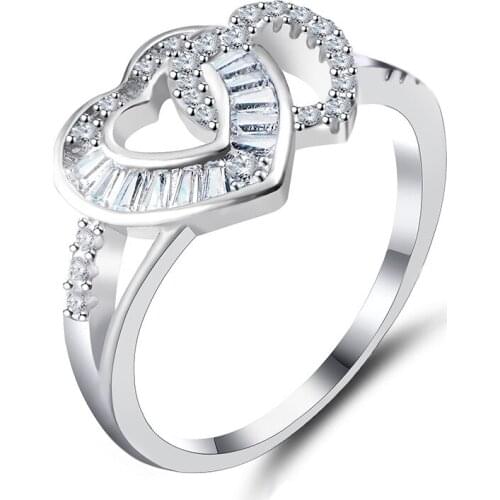 Simple couple silver plated heart-shaped engagement ring fashion wedding party jewelry accessories ring