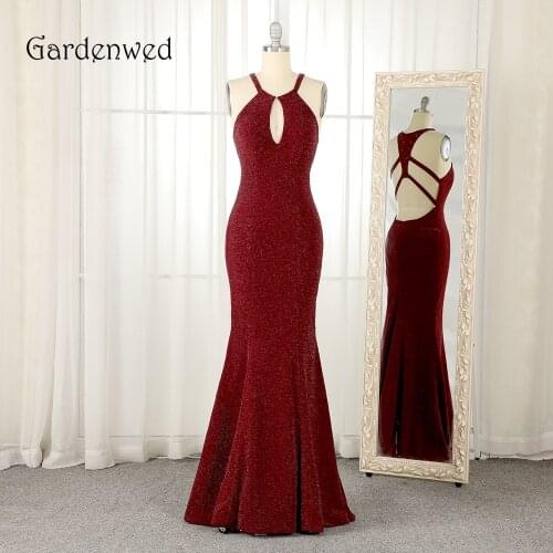 Sexy Red Evening Dress 2019 Elegant Halter Backless Mermaid Long Formal Gowns Dresses abito cerimonia donna