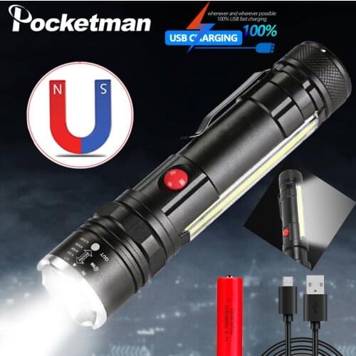 30000LM Super Bright LED Flashlight USB Rechargeable Long Shot Flashlight Zoomable LED Torch Lanterna COB Magnet Work Lamp