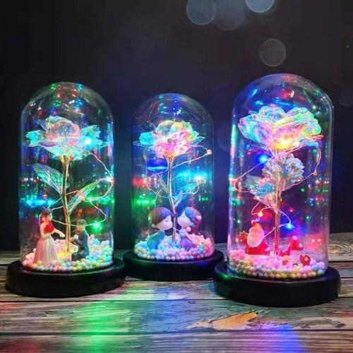 LED Lamp Glass Cover Rose Flower Micro Landscape Decorative Light Christmas Gift Stable Durable for Home