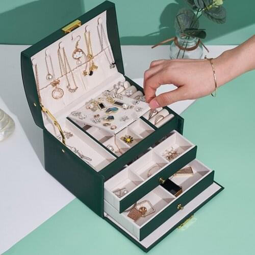3-Layer Pu Leather Jewelry Storage Box European Necklace Earrings Rings Jewelry Organizer Large Space Jewelry Holder Gift Box