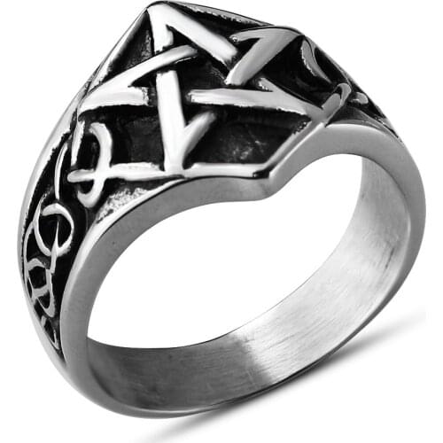 Vintage Pentagram Ring For Men Viking Geometric Retro Rings Finger Fashion Jewelry Stainless Steel US Size 7-13