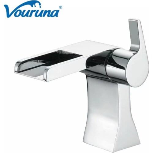Vouruna Single Hole Bathroom Waterfall Faucet Basin Mixer Tap 2018 New Arrival Patent Design Unique Shape Solid Brass