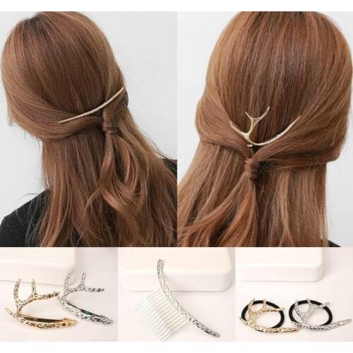 New Woman Girls Christmas Elk Antlers Barrette Retro Moon Radian Hair Comb Clip Headdress Wedding Jewelry Gift Hair Accessories