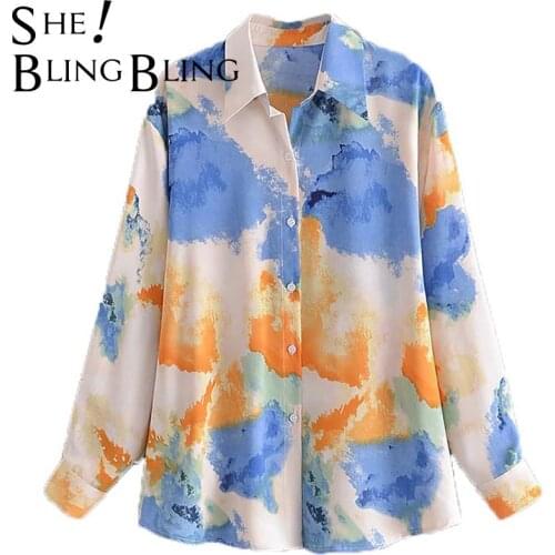 SheBlingBling Za Women 2021 Casual Blouse Turn Down Collar Oversize Shirts Vintage Long Sleeve Blouse Button Traf Shirt Blouse