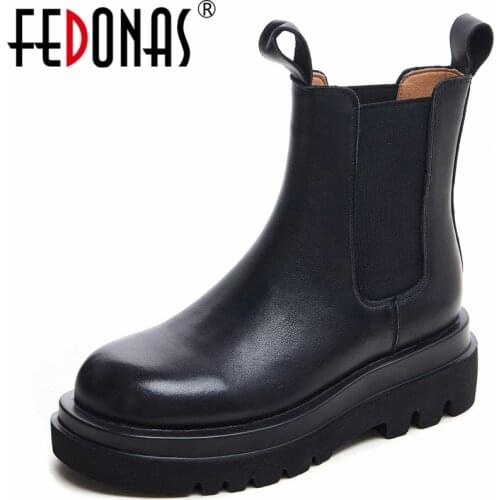 FEDONAS Concise Fashion Women Platforms Ankle Boots Classic Autumn Winter Thick Heels Casual Shoes Woman Genuine Leather Newest