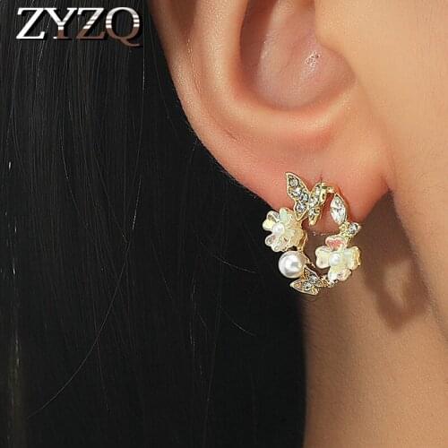 ZYZQ Romantic Crystal Butterfly Women Stud Earrings Imitation Pearl Female Earring for Party Fine Gift Jewelry Dropshipping