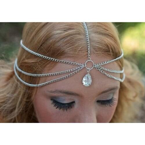 Womens Unique Design Simple Temperament Double Tassel Bracelet Water Droplets Zircon Hair Band Hair Accessories Hot Sale