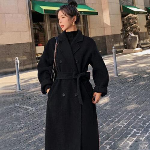 Winter Elegant Wool Blend Women Korean Fashion Black Long Coats Vintage Thick Warm Woolen Overcoat Camel Oversize Outwear Y747