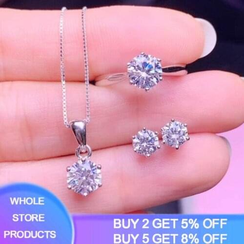 2 Carat Wedding Jewelry Set Original 925 Sterling Silver Ring+Earrings+Necklace Set For Women Engagement Jewelry Accessories