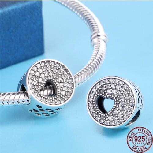 2021 New Simple Heart With Brick Charm 100% 925 Sterling Silver Suitable For 3mm Bracelet Ladies Fine Jewelry Gift