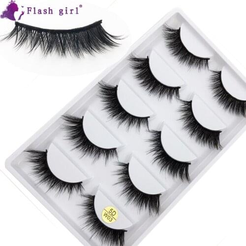 Flash Girl 5 Pairs 5D Natural Eyelashes 100% Mink Eyelashes Makeup Multi-Pack Fake Eyelash Bulk Eyelashes