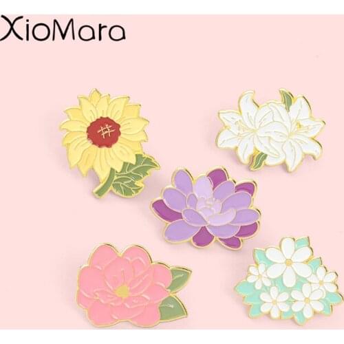 5 Styles Flowers Enamel Pins Beautiful Plants Brooches Badges Clothes Bag Cute Pins Jewelry Gift for Friends