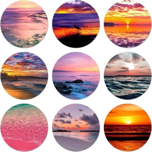 58mm Cute Floral sunset summer beach Sea Badge Brooch Pin Accessories For Clothes Backpack Decoration gift