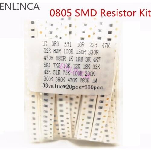 660Pcs 33values 0805 0603 SMD Resistor Kit Assorted Kit 1ohm-1M ohm 1% 33valuesX 20pcs Sample Kit