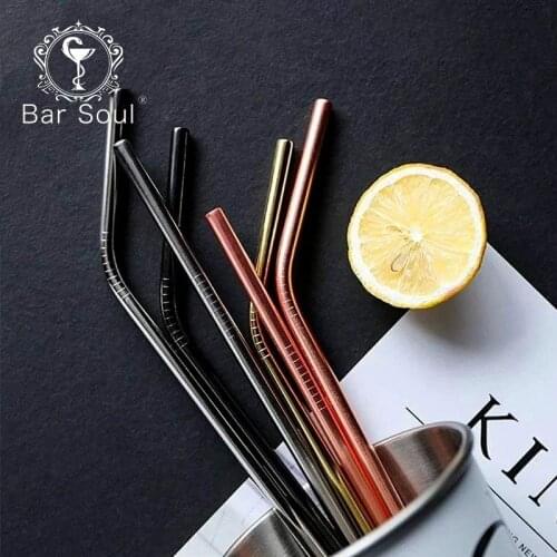 Bar Soul Metal Cocktail Straws High Quality 304 Stainless Steel Food Grade Drinking Straws Cleaner Brush Bar Tools