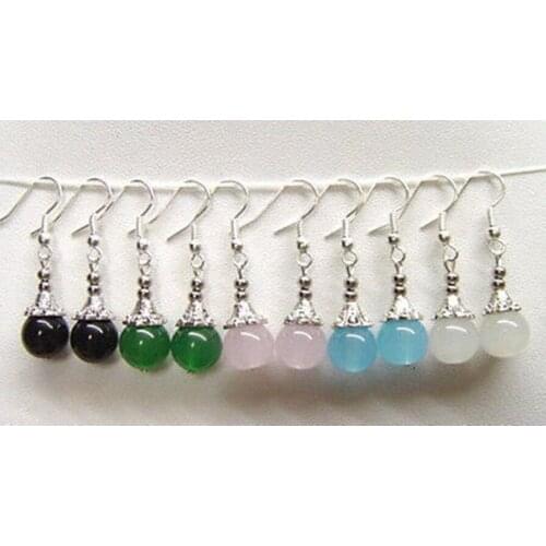 Free shipping 5Pair/5PCS New in Fashion Tibet Silver multicolor Jade Beads Earrings Wholesal