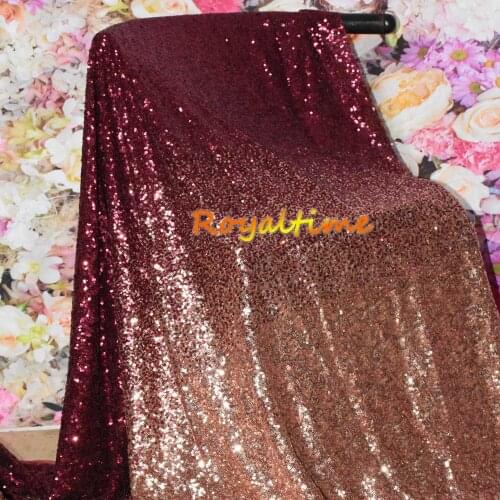 Royaltime Gradient Burgundy-Light Gold Sequin Fabric Stretch Spandex Embroidered Mesh African Lace Sequin Fabric for Dress DIY