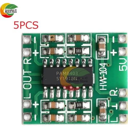 5Pcs 3W 3W Dual Channel Mini Digital Power Amplifier Drive Board PAM8403 For Arduino Class D Stereo Audio Amplifier Module 5V