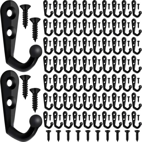 HOT-100 Pieces Of Double-Hole Wall Mounted Single Hook Robe Hook Coat Hook and 210 Pieces Of Screws for Hanging Key Hook