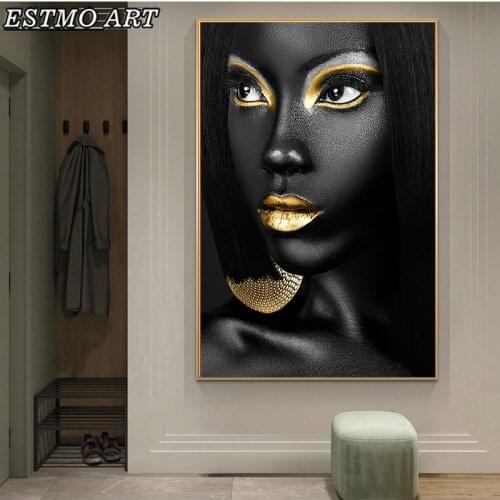 Canvas Painting for Living Room Abstract Art Black and Gold Woman Canvas Print Posters Figure Picture Modern Art Decor Painting