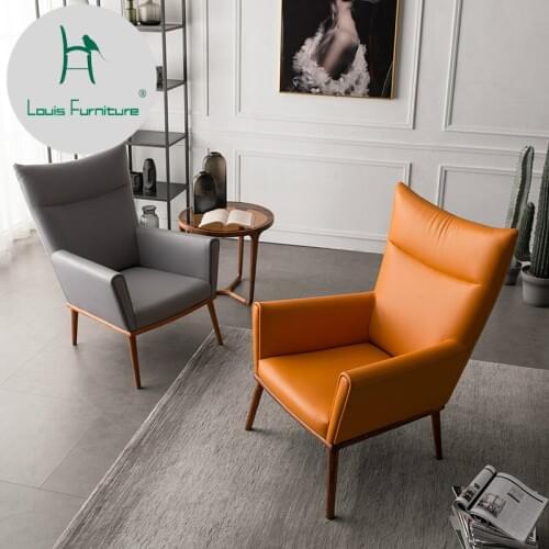 Louis Fashion Living Room Chair Solid Wood Single Sofa Leisure Tiger Real Cowboy Lazy North Europe Simple Living Room Balcony