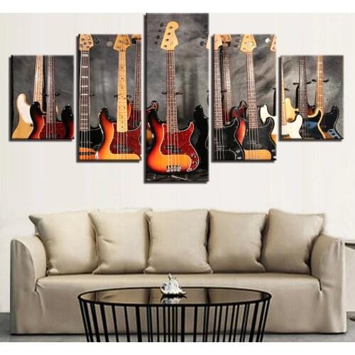 Modular Printed HD Canvas Poster Unframed Home Decor 5 Panels Musical Instrument Guitar Living Room Wall Art Pictures Painting