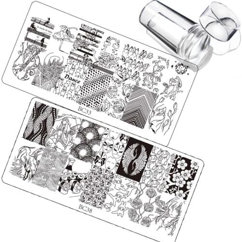 12X6cm Nail Stamping Plates Set Made Stencils Lace Flower DIY Nail Art Templates+Transparent Stamper Stamp Scraper