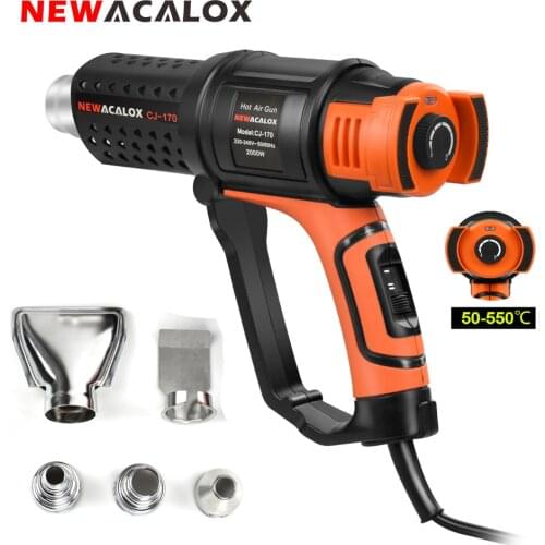 NEWACALOX 2000W 220V Industrial Hot Air Gun Adjustable Temperature Heat Gun with 4pc Nozzles Shrink Wrapping Thermal Power Tool