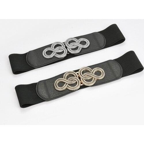 New Elastic Pu Leather Designer Wide Corset Strap Belts for Women Girl Gold Silver Waist Cummerbund GirdleTie Metal Buckle Bands