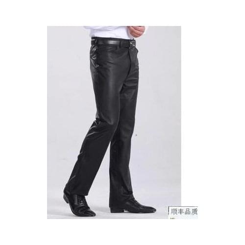 Autumn winter windproof mens leather trousers plus size thermal plus velvet thickening slim straight faux leather pants mens
