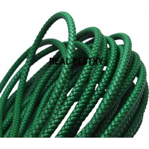 REAL BESTXY 2m/lot Round 6mm green Color Braided Leather Cord For Jewelry Accessories leather bracelets cords strips leather diy