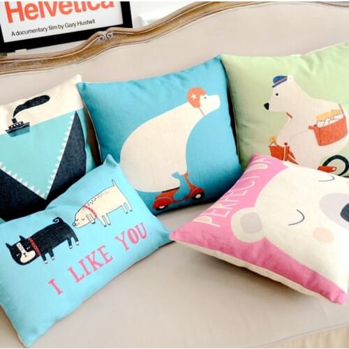 Cute Cartoon Animal Printed Cushion &Pillowcase Polar Bear Cushions Decorative Home Decor Pillow Sofa Throw Pillows 17*17inches