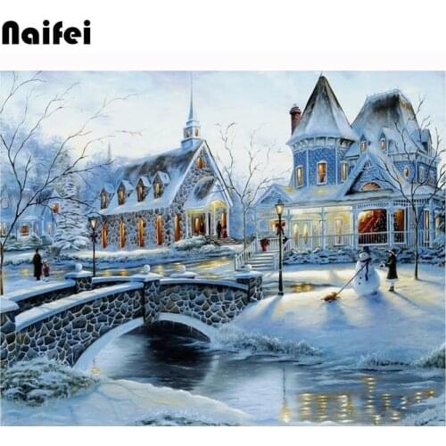Full Square or round Diamond Painting 5D Christmas snow house scenery Diamond Embroidery Cross Stitch Decorations For Home