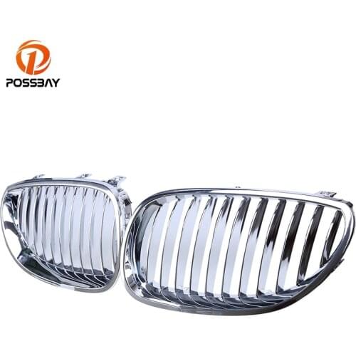 POSSBAY Front Bumper Center Kidney Hood Grilles Grill Chrome for BMW 5-Series E61 525xi/528i/528xi/530d/540i Touring 2003-2010