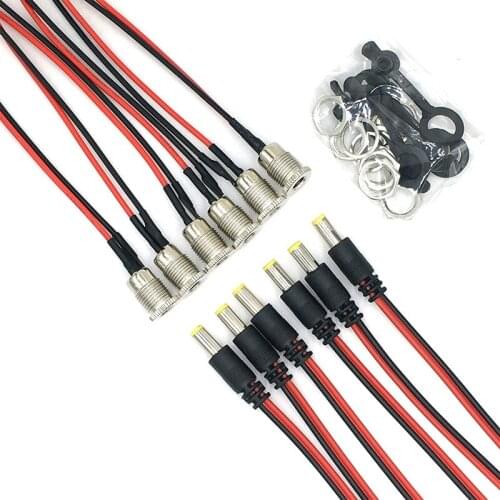 6 Pcs DC Power Socket Female Socket Cord Length 15cm 5.5X2.1 mm Male Plug with Waterproof Cover for Audio and Video Call