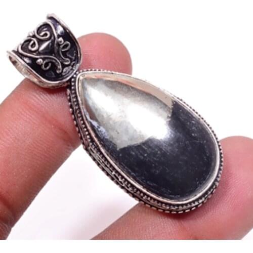 Pyorite Pendant Silver Overlay over Copper , 49 mm, P5623