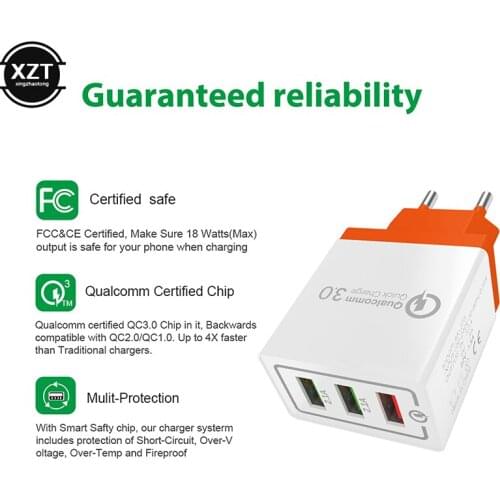 3 USB Charger Quick Charge 3.0 Fast USB Wall Charger Portable Mobile Charger QC 3.0 Adapter for Xiaomi iPhone X EU Plug new