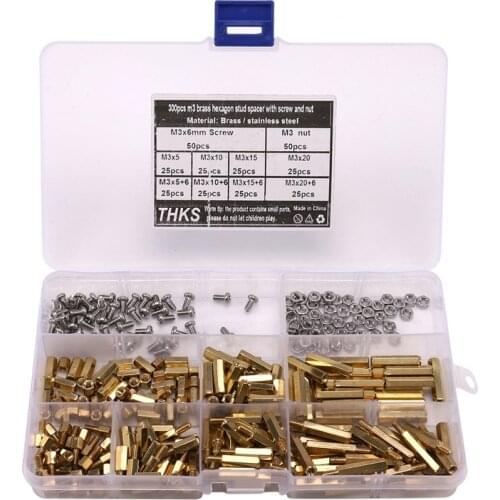 SHGO HOT-300Pcs M3 Copper Male Female Hex Standoff Pillar Board Mount PCB Hexagon Motherboard Spacer Bolt Screw Nut Set Assortme