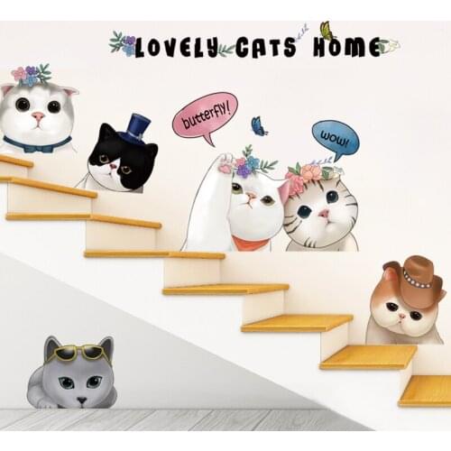 [SHIJUEHEZI] Cats Wall Stickers DIY Cartoon Animals Wall Decals for Kids Rooms Baby Bedroom Children Nursery Home Decoration
