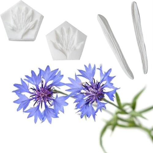 Cornflower Petals & Leaves Silicone Fondant Mould Cake Decor Tool Chocolate Gumpaste Mold, Sugarcraft, Bakeware,Kitchen Gadget