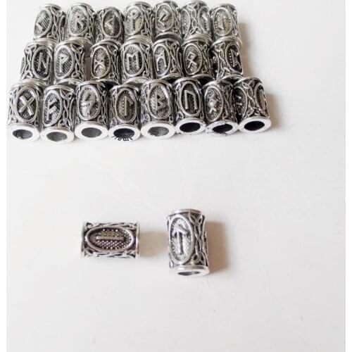 5Pcs Vintage 8x13mm Hair Braid Beard Dreadlock Beads with 5mm Big Hole Tube Asatru Viking Rune Beads DIY Jewelry Finding